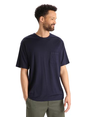 Men's Icebreaker Merino Granary Short Sleeve Pocket T Shirts Midnight Navy | CA 1791ZUTG